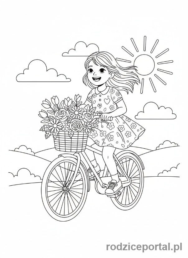 Kolorowanka Dla Dziewczynek - Dziewczynka na rowerze