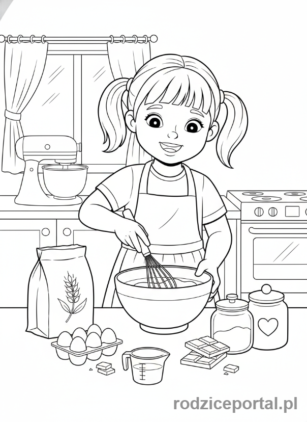 Kolorowanka Dla Dziewczynek - Dziewczynka piekąca ciasto