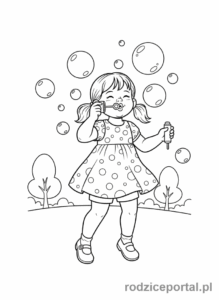 Kolorowanka Dla Dziewczynek - Dziewczynka puszczająca bańki mydlane
