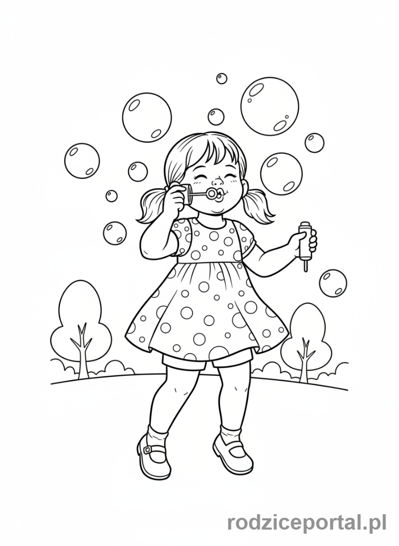 Kolorowanka Dla Dziewczynek - Dziewczynka puszczająca bańki mydlane