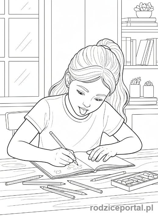 Kolorowanka Dla Dziewczynek - Dziewczynka rysująca