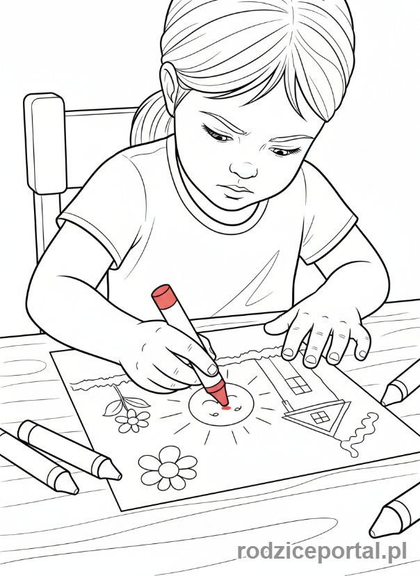 Kolorowanka Dla Dziewczynek - Dziewczynka rysująca obrazek