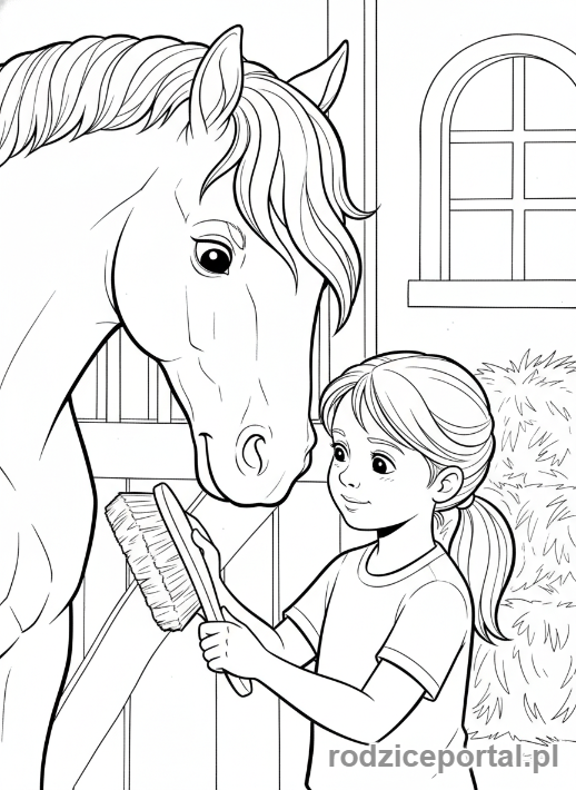 Kolorowanka Dla Dziewczynek - Dziewczynka z koniem.
