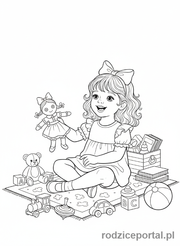 Kolorowanka Dla Dziewczynek - Dziewczynka z lalką