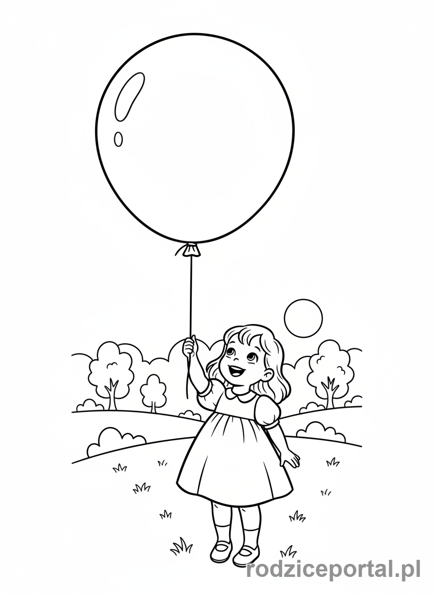 Kolorowanka Dla Dziewczynek - Dziewczynka z latającym balonem