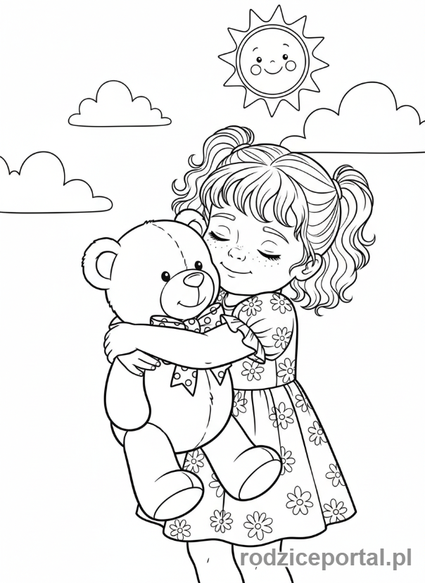 Kolorowanka Dla Dziewczynek - Dziewczynka z misiem