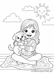 Kolorowanka Dla Dziewczynek - Dziewczynka z pieskiem.