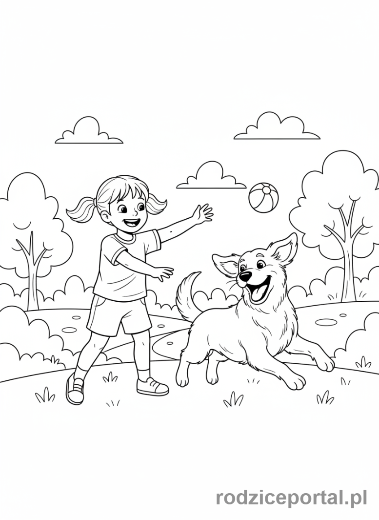Kolorowanka Dla Dziewczynek - Dziewczynka z psem