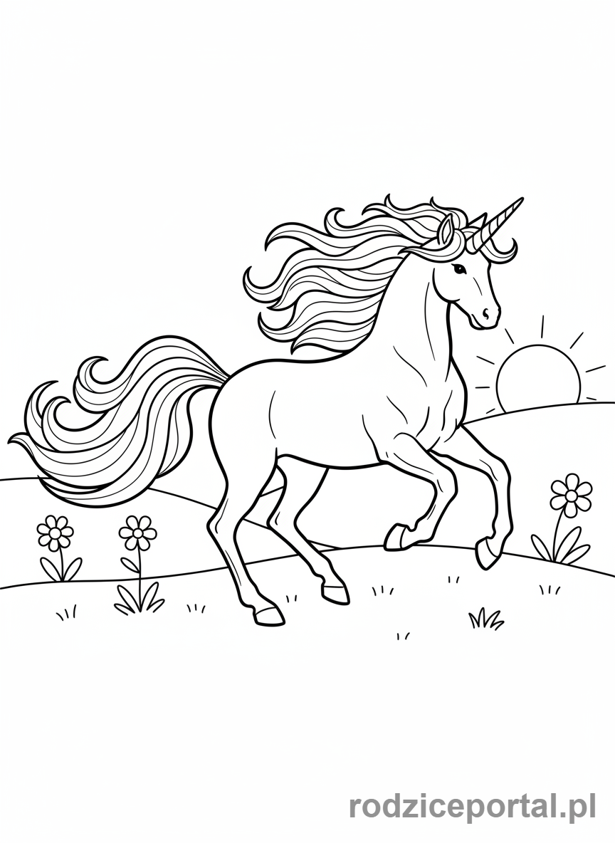Kolorowanka Dla Dziewczynek - Jednorożec galopujący