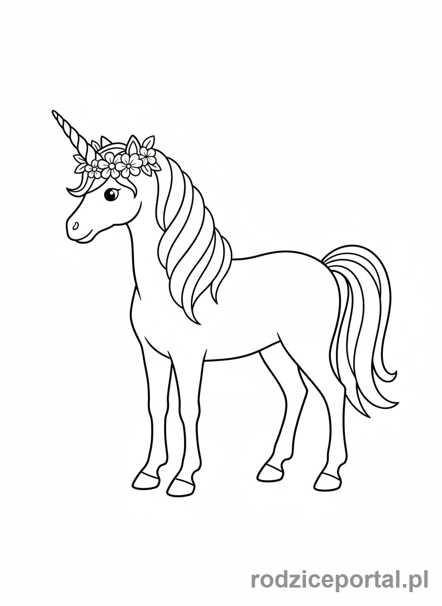 Kolorowanka Dla Dziewczynek - Jednorożec stojący