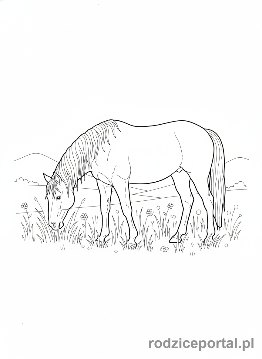 Kolorowanka Dla Dziewczynek - Koń pasący się