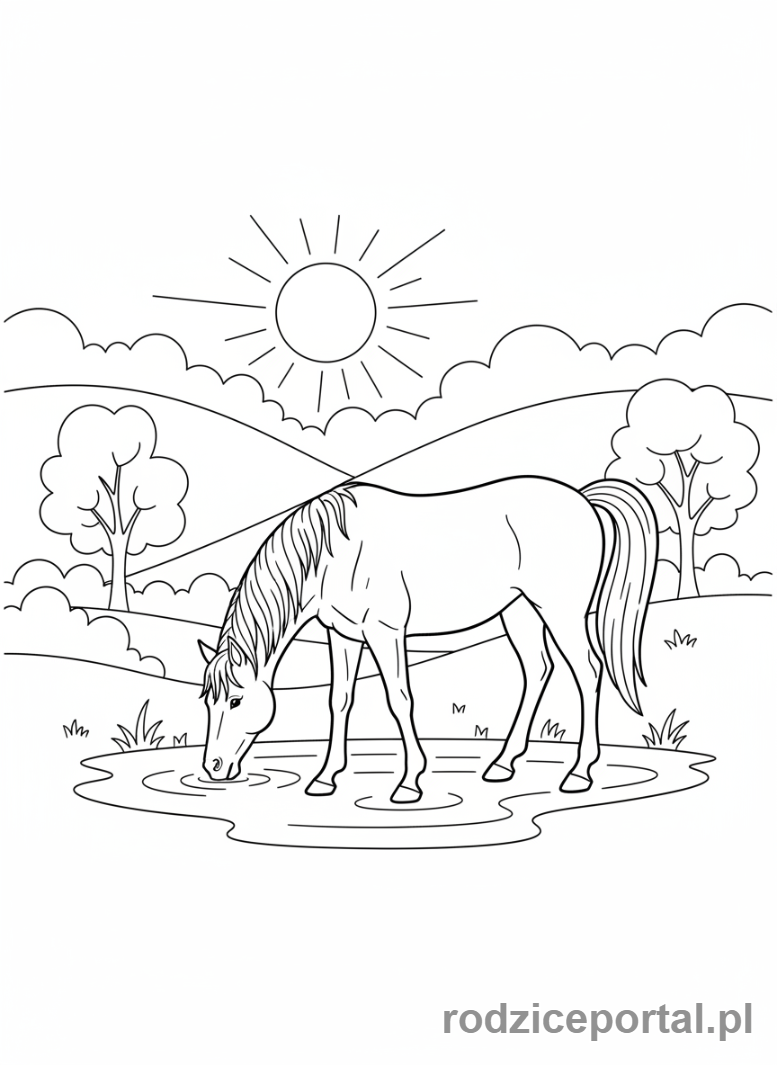 Kolorowanka Dla Dziewczynek - Koń pijący wodę