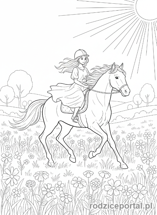 Kolorowanka Dla Dziewczynek - Koń z jeźdźcem