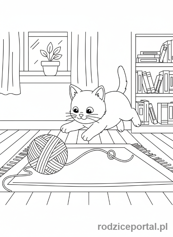 Kolorowanka Dla Dziewczynek - Kotek bawiący się