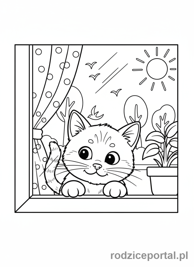 Kolorowanka Dla Dziewczynek - Kotek patrzący przez okno