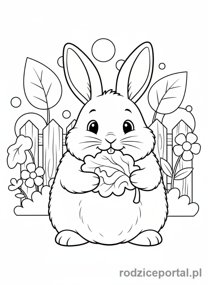 Kolorowanka Dla Dziewczynek - Królik jedzący liść