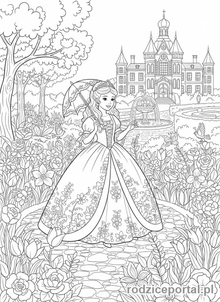 Kolorowanka Dla Dziewczynek - Księżniczka w ogrodzie