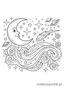 Kolorowanka Dla Dziewczynek - Księżyc i gwiazdy