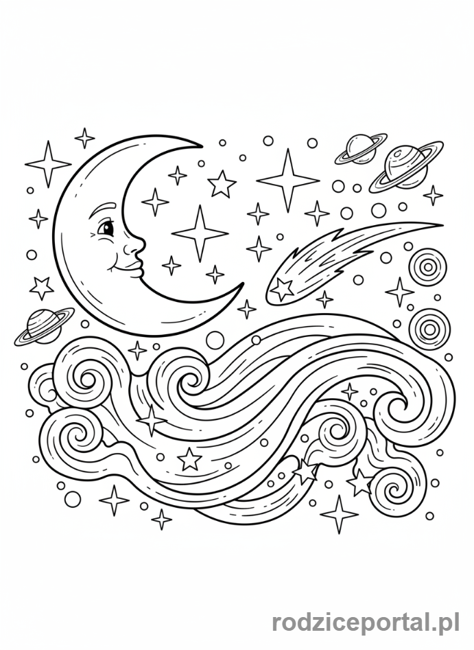 Kolorowanka Dla Dziewczynek - Księżyc i gwiazdy