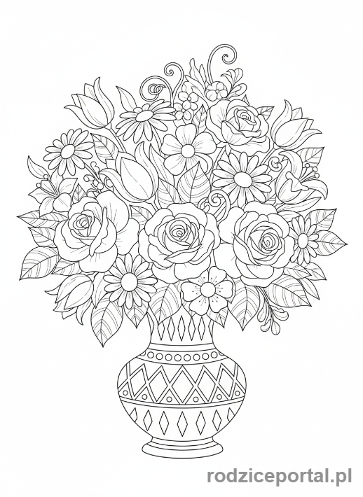 Kolorowanka Dla Dziewczynek - Kwiaty w wazonie