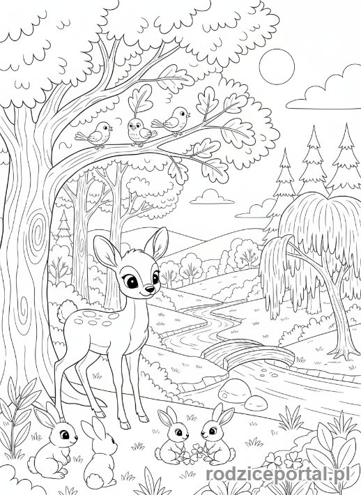 Kolorowanka Dla Dziewczynek - Las pełen zwierząt
