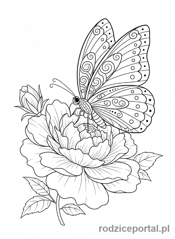 Kolorowanka Dla Dziewczynek - Motyl siedzący na kwiatku