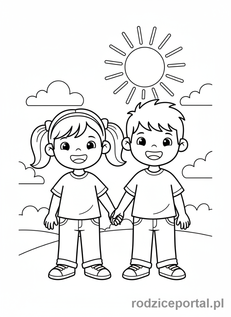 Kolorowanka Dla Dziewczynek - Przyjaciółki trzymające się za ręce