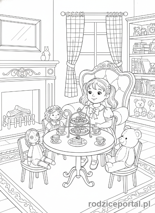 Kolorowanka Dla Dziewczynek - Przyjęcie herbaciane z lalkami