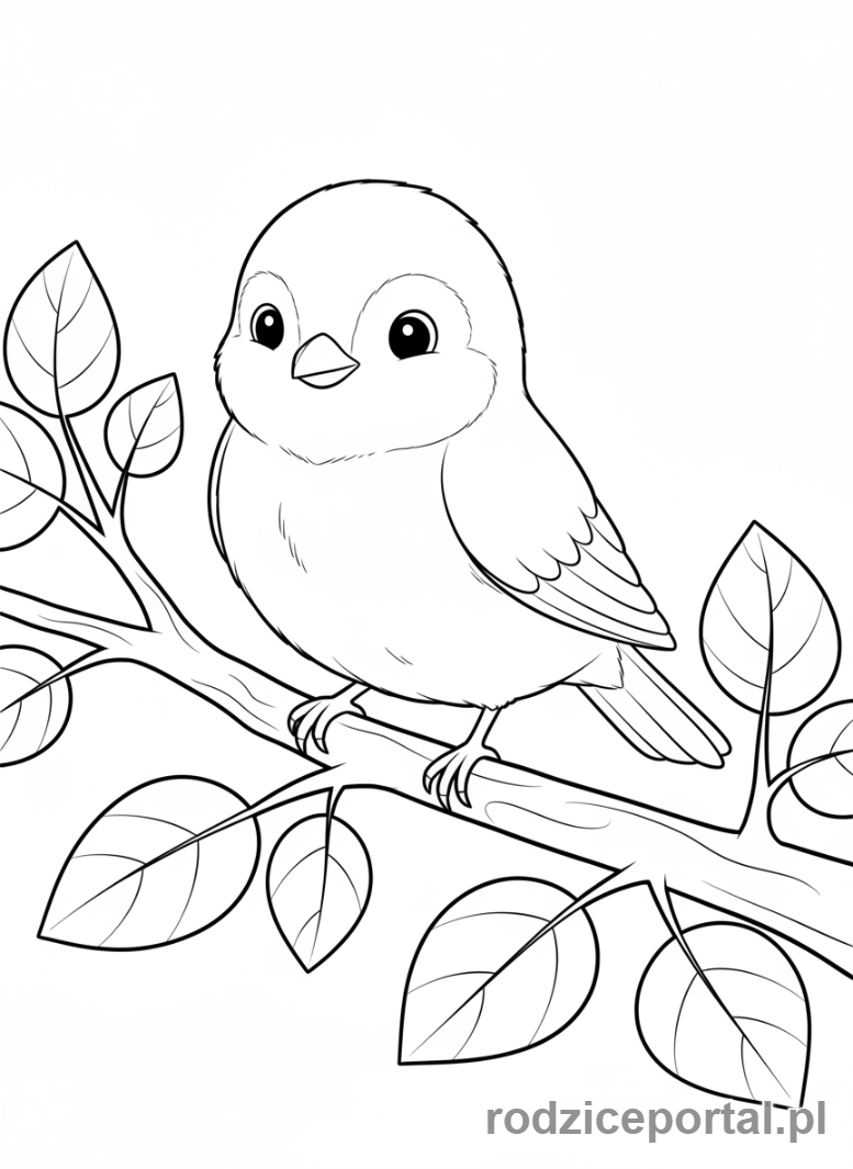 Kolorowanka Dla Dziewczynek - Ptak na gałęzi