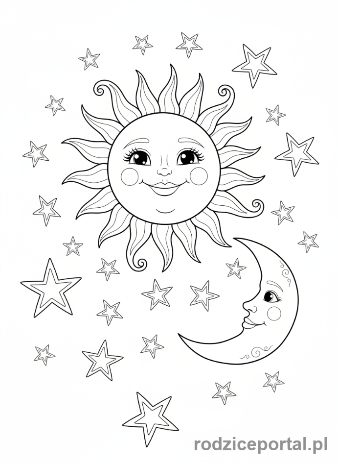 Kolorowanka Dla Dziewczynek - Słońce i gwiazdy
