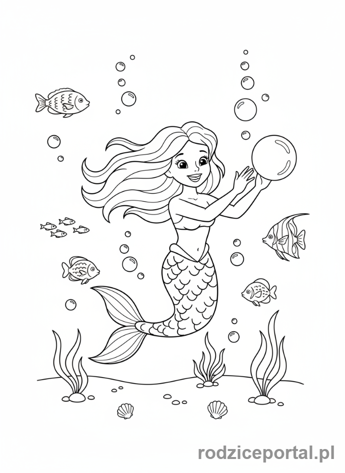 Kolorowanka Dla Dziewczynek - Syrenka pływająca