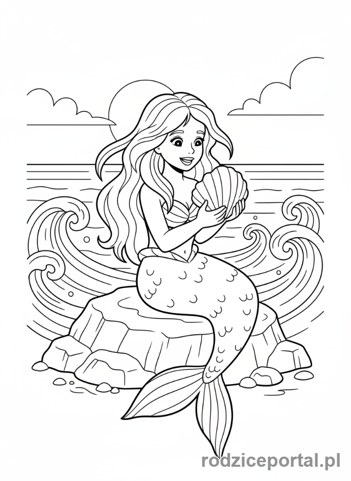 Kolorowanka Dla Dziewczynek - Syrenka siedząca na skale