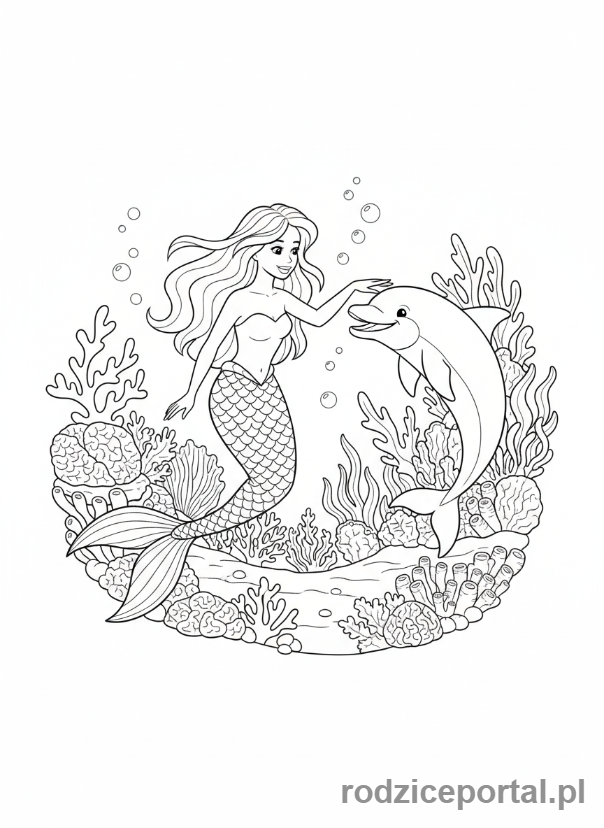 Kolorowanka Dla Dziewczynek - Syrenka z delfinem