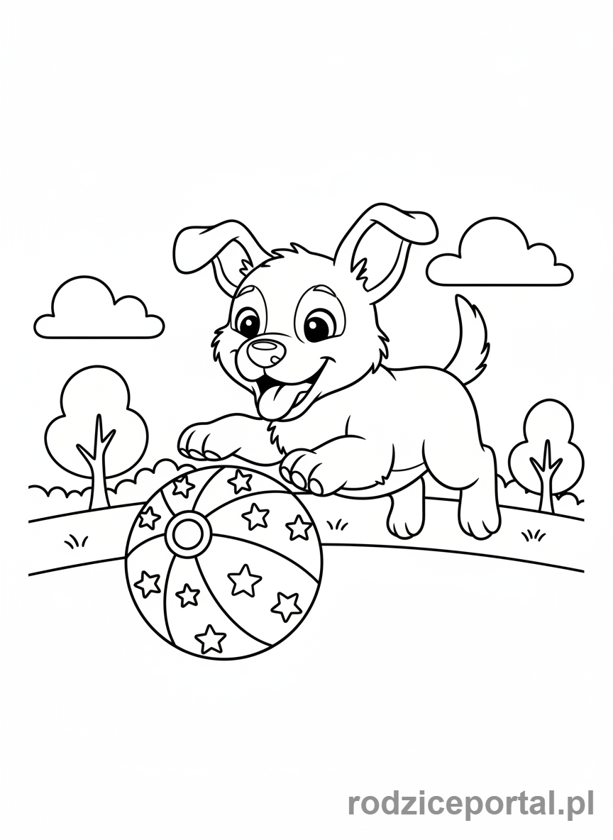 Kolorowanka Dla Dziewczynek - Szczeniak bawiący się piłką