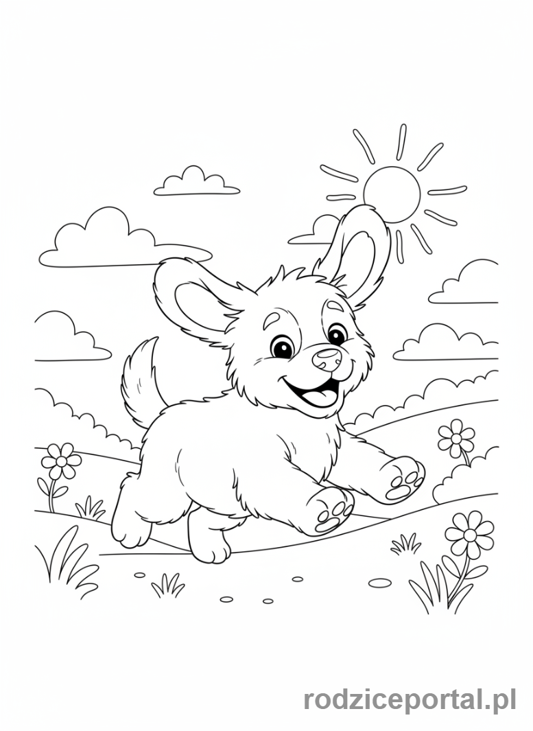 Kolorowanka Dla Dziewczynek - Szczeniak biegnący
