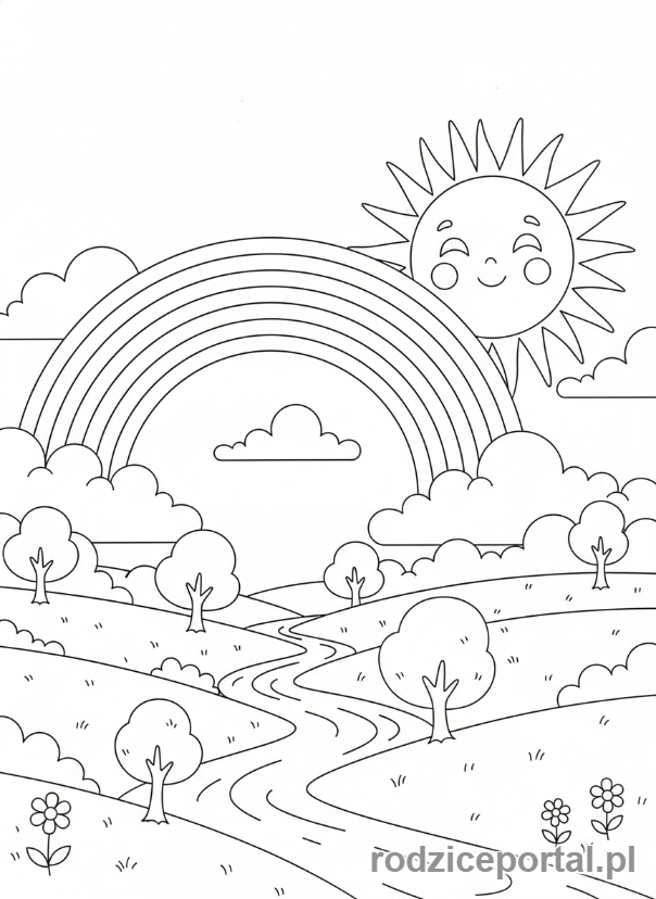 Kolorowanka Dla Dziewczynek - Tęcza i słońce