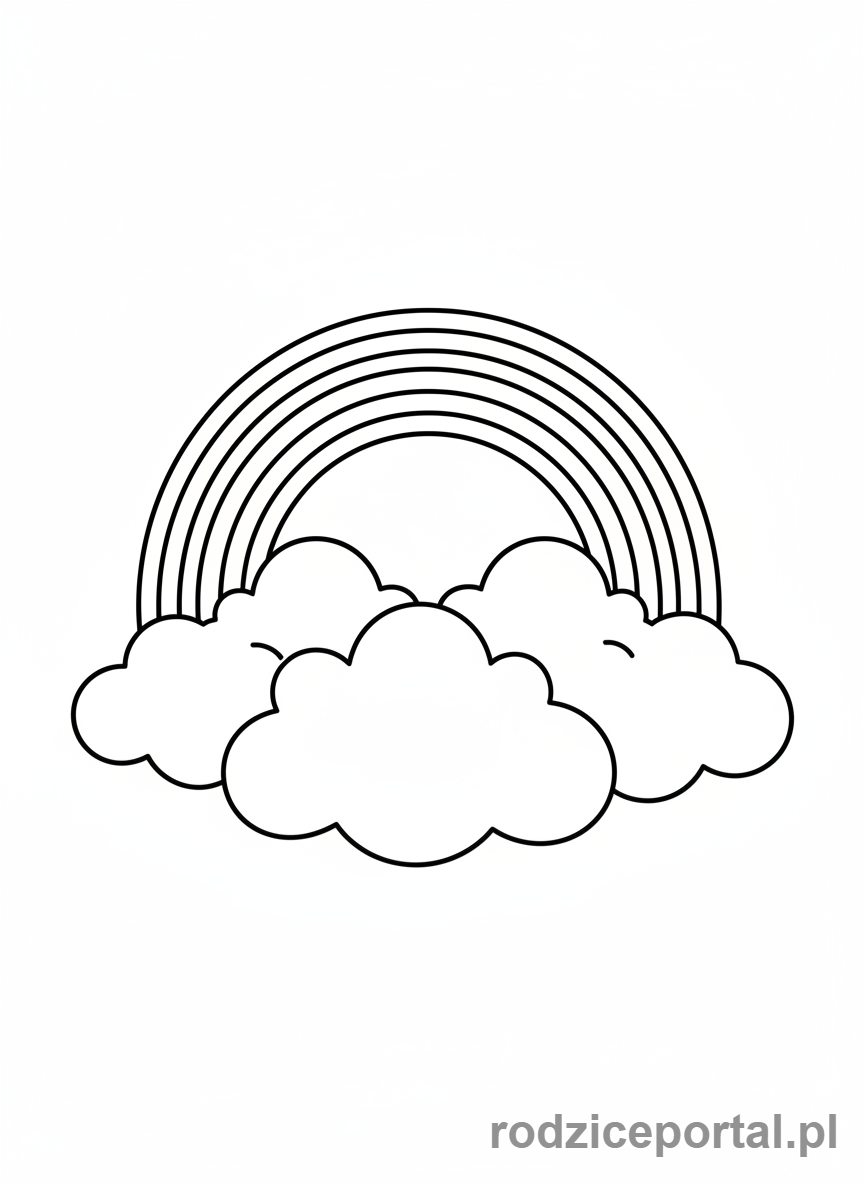 Kolorowanka Dla Dziewczynek - Tęcza z chmurkami