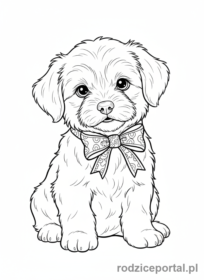 Kolorowanka Dla Dziewczynek - Uroczy szczeniaczek z kokardką