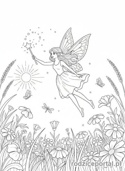 Kolorowanka Dla Dziewczynek - Wróżka z magiczną różdżką