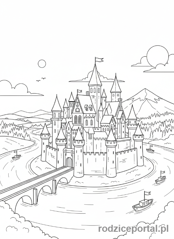 Kolorowanka Dla Dziewczynek - Zamek otoczony rzeką