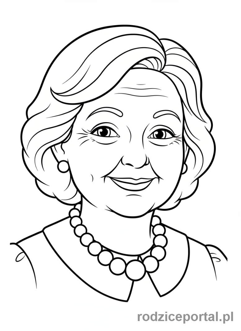 Kolorowanka Dzień Babci - Babcia z koralami na szyi