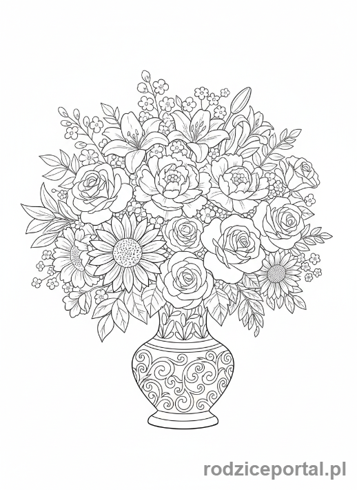 Kolorowanka Dzień Babci - Bukiet kwiatów dla babci