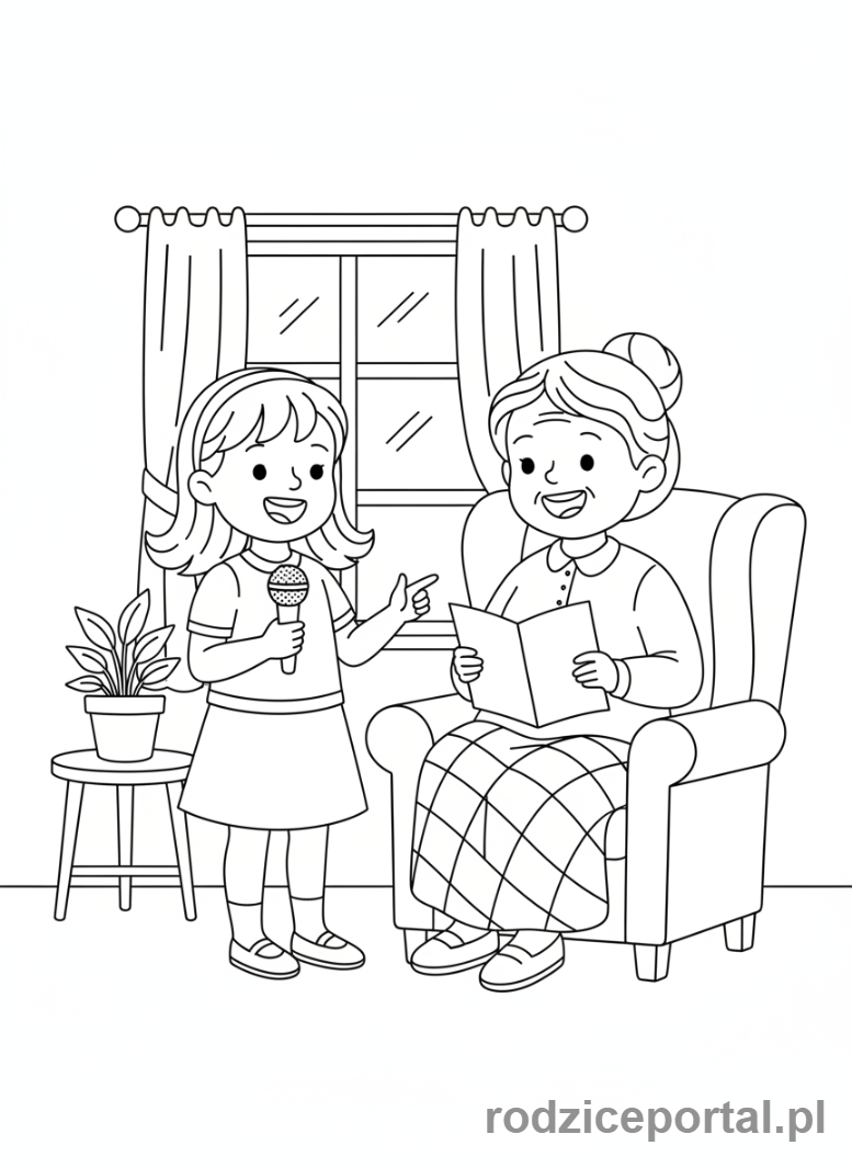 Kolorowanka Dzień Babci - Dzieci śpiewające piosenkę dla babci