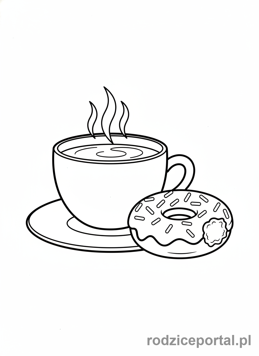 Kolorowanka Dzień Babci - Kawa i pączek dla babci