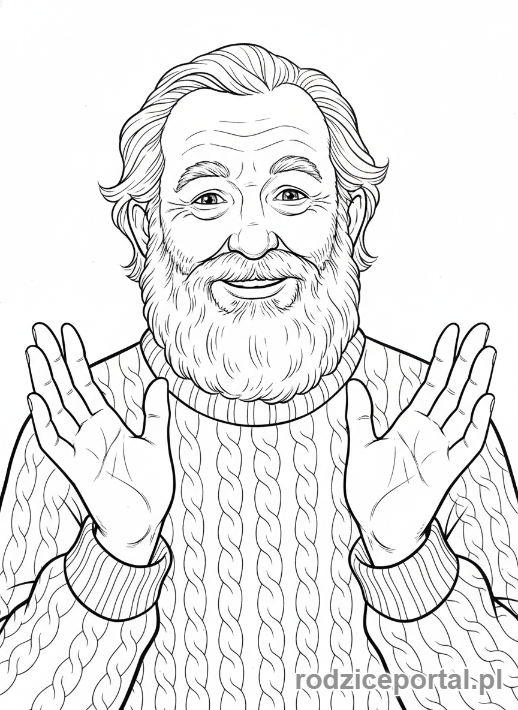 Kolorowanka Dzień Dziadka - Dziadek w swetrze z uśmiechem.