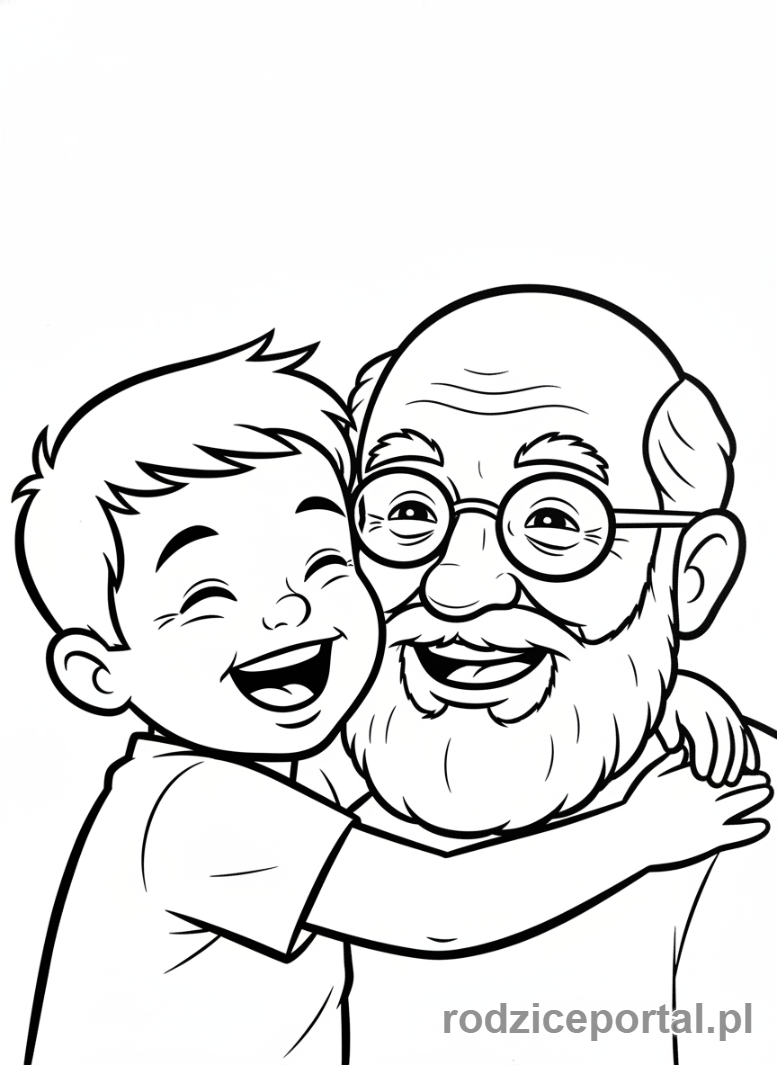 Kolorowanka Dzień Dziadka - Wnuk obejmujący dziadka.