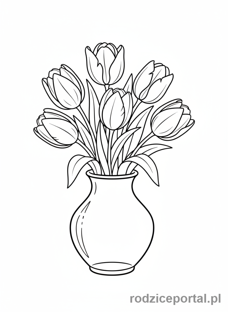 Kolorowanka Dzień Mamy - Bukiet tulipanów w wazonie