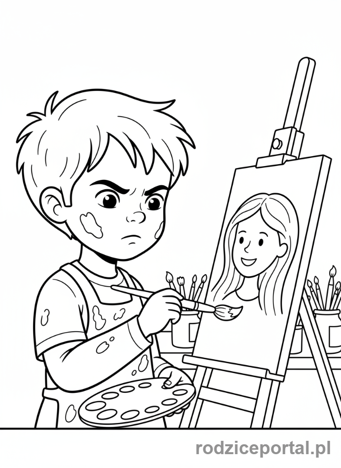 Kolorowanka Dzień Mamy - Dziecko malujące portret mamy