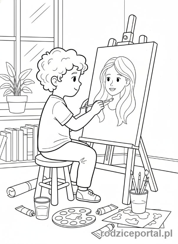 Kolorowanka Dzień Mamy - Dziecko maluje portret mamy