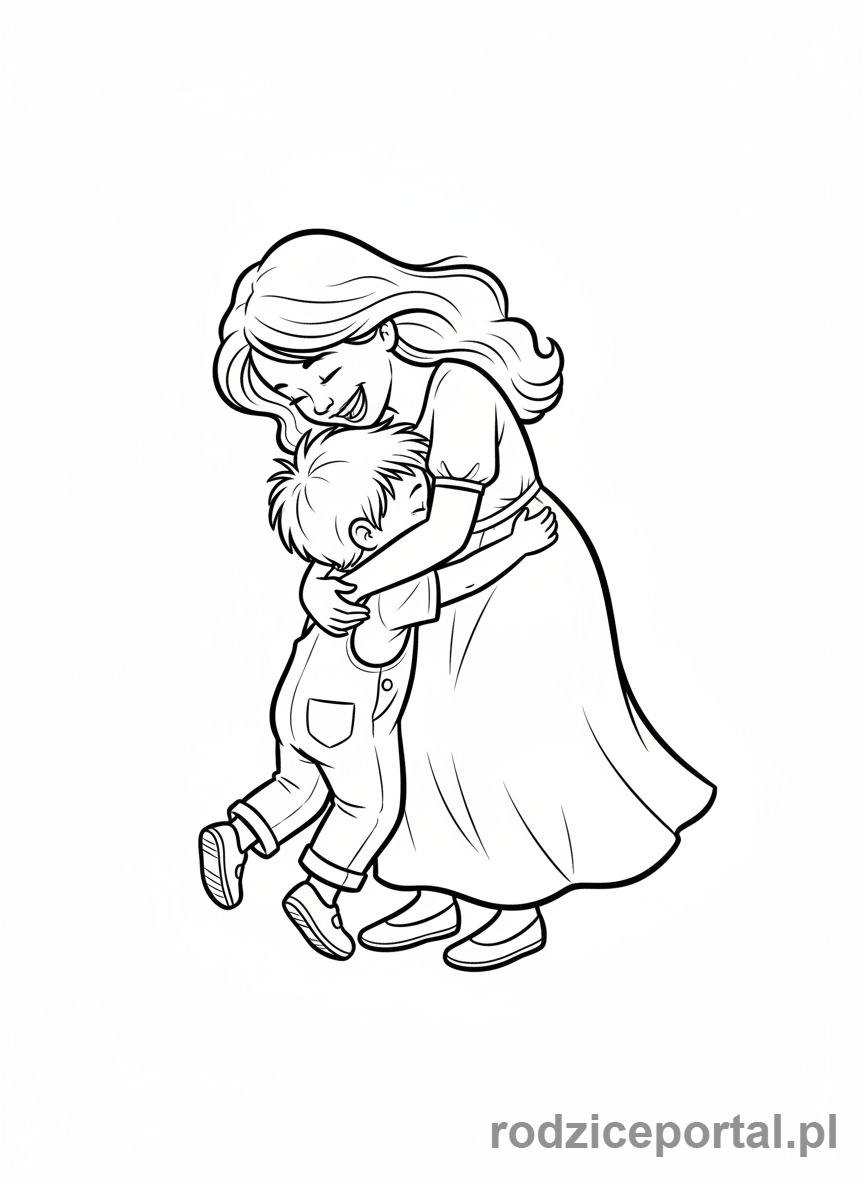 Kolorowanka Dzień Mamy - Dziecko ściska mamę z całej siły